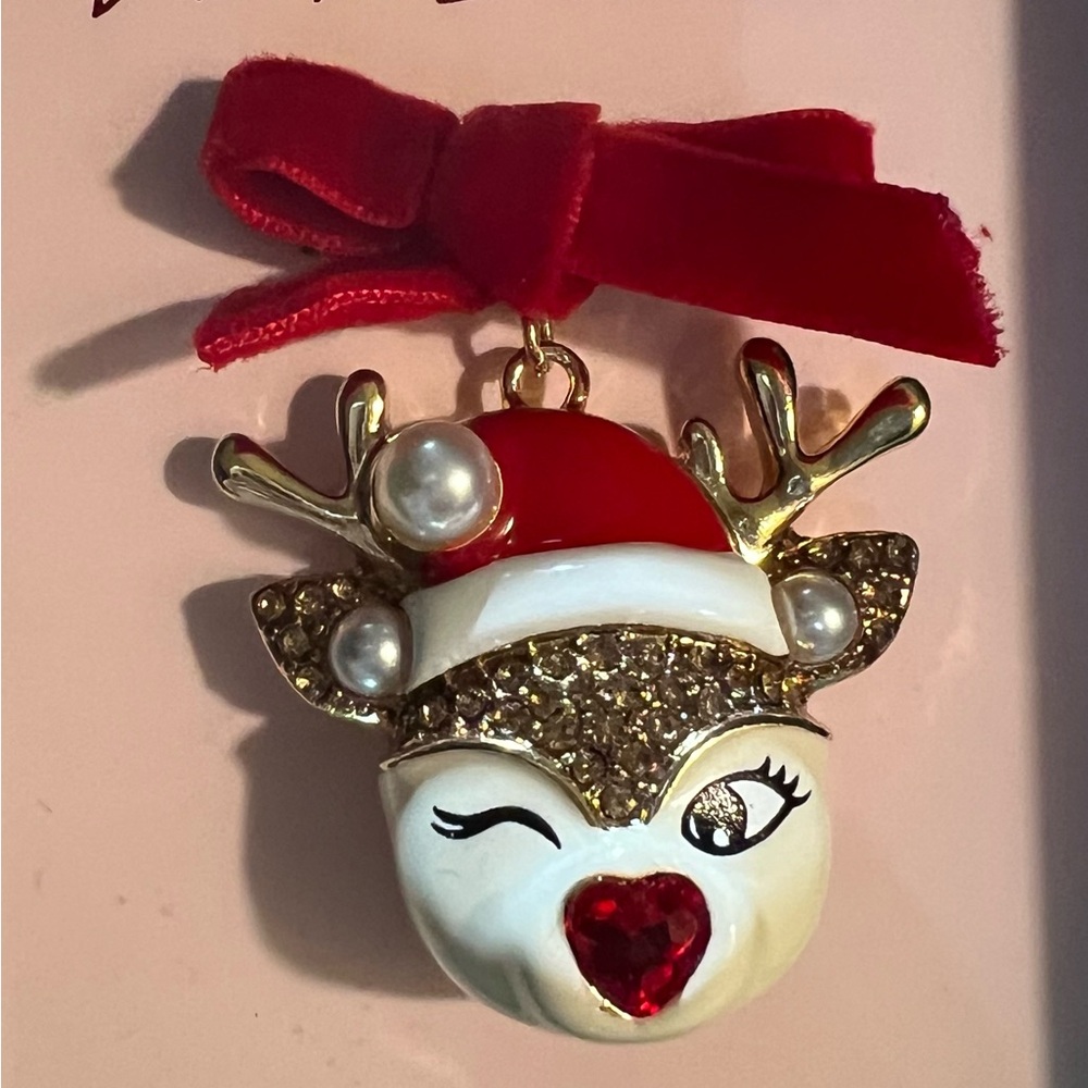 Betsey Johnson Red and Gold Reindeer Brooch - Picture 2 of 6